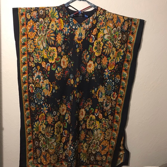 J. Peterman Dresses & Skirts - J. Peterman L/XL Kaftan Navy Floral Pockets Cotton